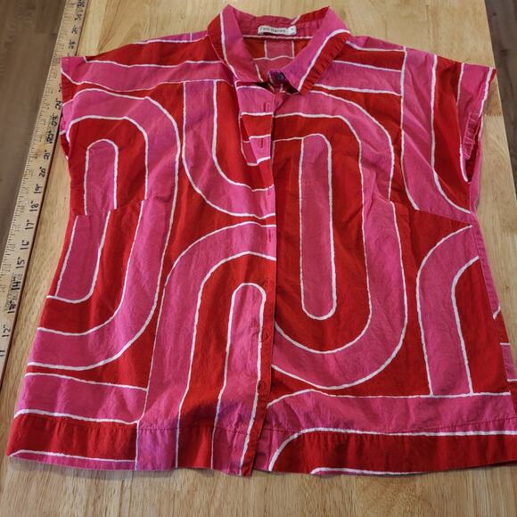 Two Danes Cotton Cap Sleeve Collared Button Down Geometric Print XS - Picture 1 of 11